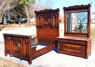 Walnut Victorian 2 Piece Bedroom Set ~ Bed and Dresser