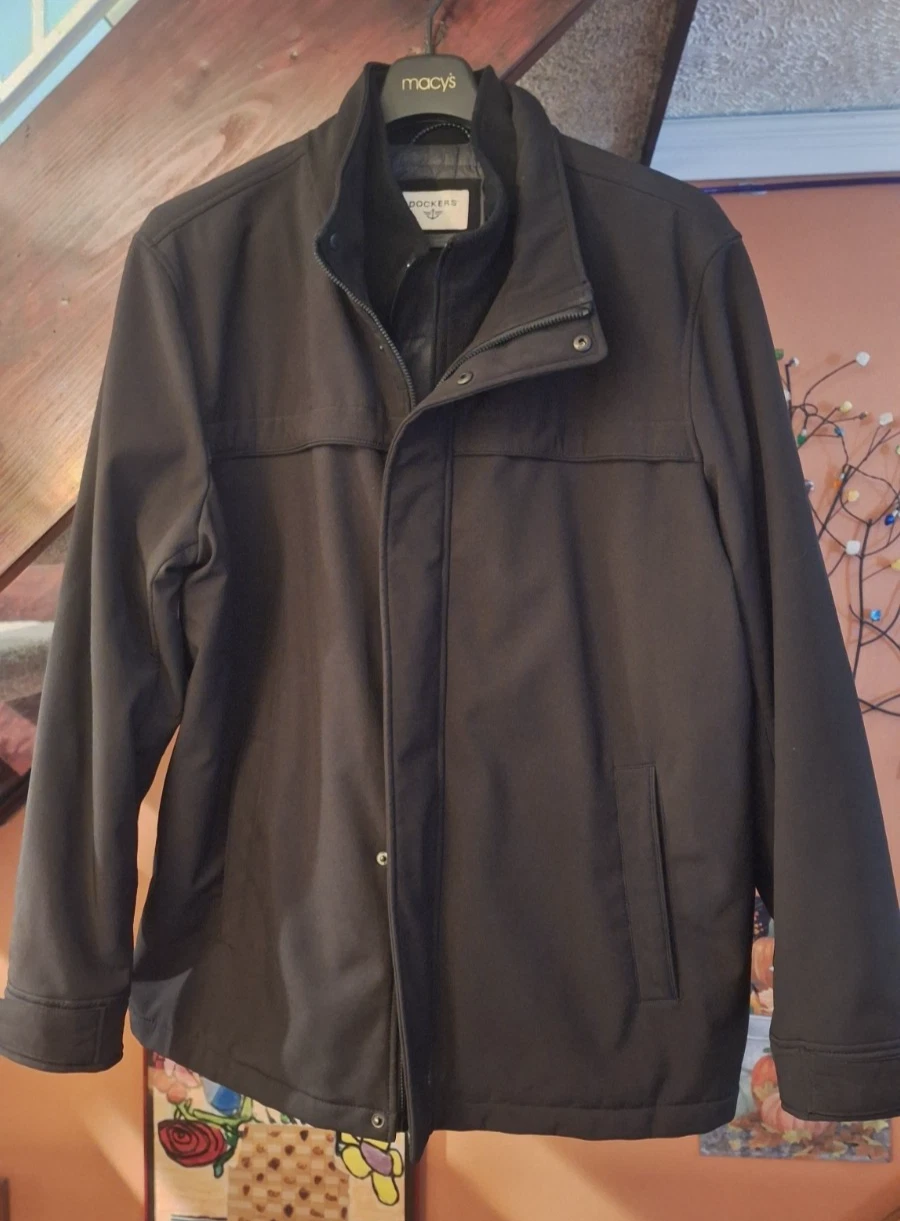 Dockers Mens Winter Jacket (Black) with Bib Zipper Snap Closure (size XXL)