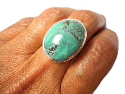 Sterling Silber Tibetischer Türkis Ring - Boho Edelstein Schmuck - Blau Grün