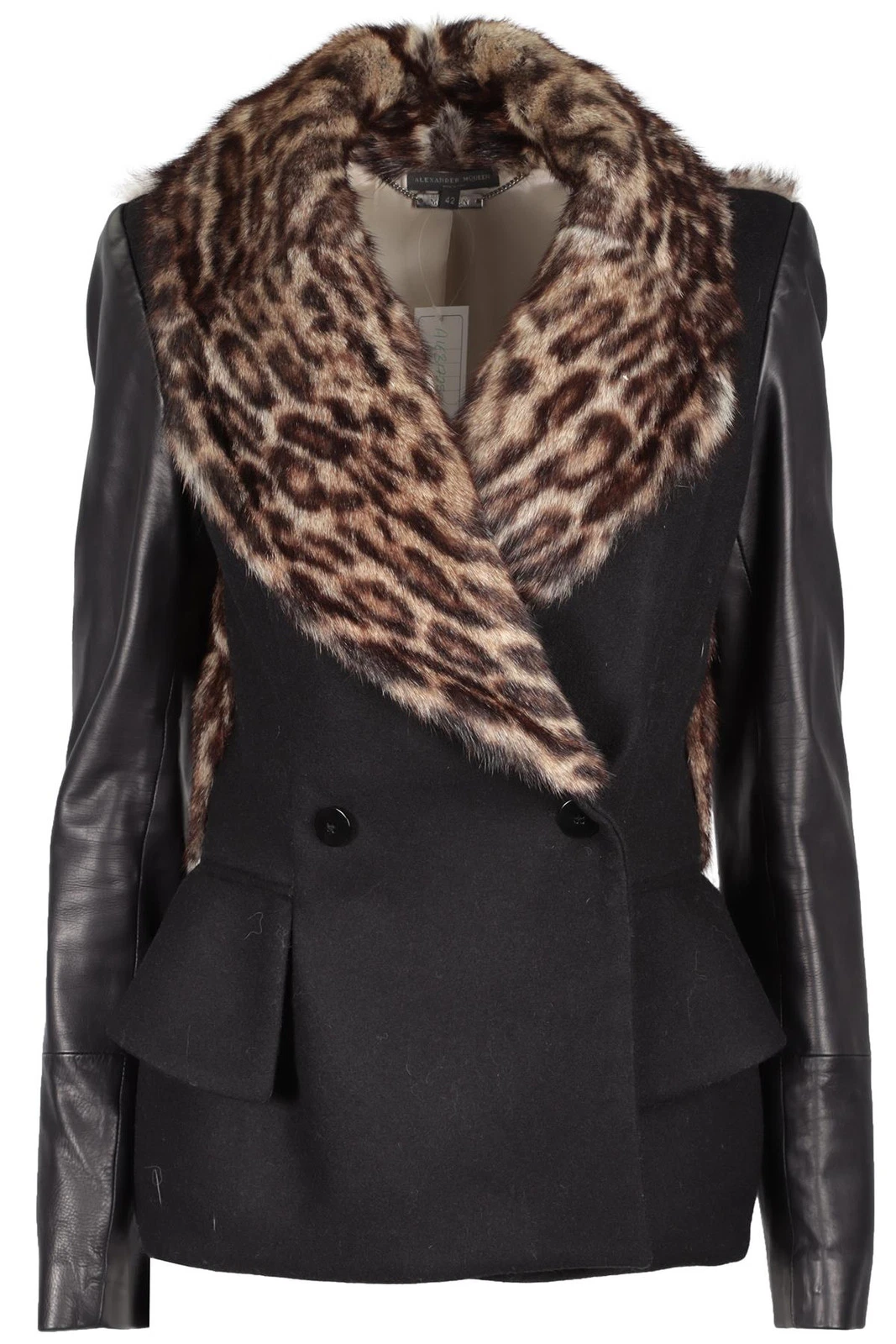 Alexander McQueen — ALEXANDER MCQUEEN BLACK FUR AND WOOL JACKET IT 42 UK 10
