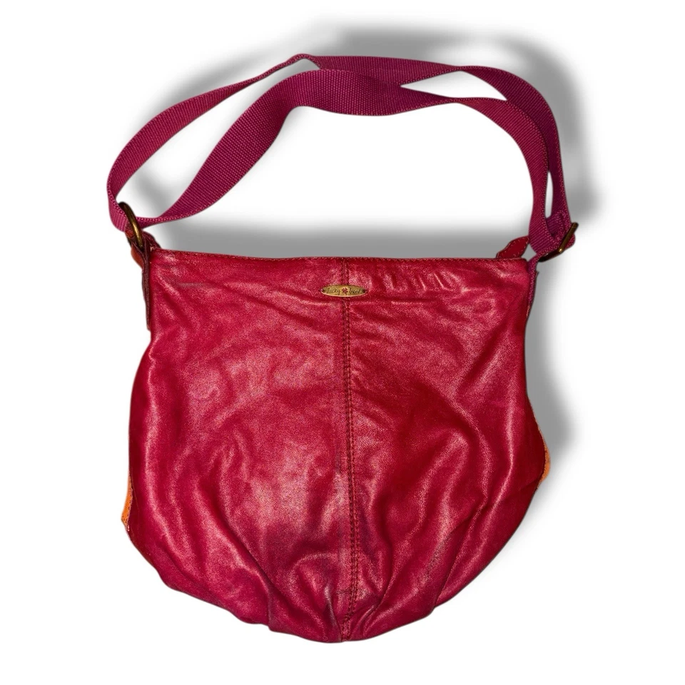 Lucky Brand Leather Patchwork Boho Shoulder Bag Pink Orange Floral Lambskin - Image 3 of 4