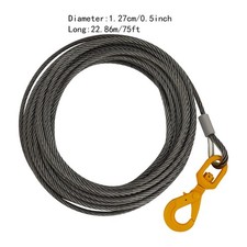 Wire Rope with Swivel Hook 0.5"x75ft Wire Rope with Self Locking Hook 2000kg