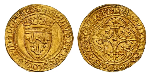 FRANCE. Charles VI (1380-1422) AV Ecu d'Or. NGC MS64 Saint-Lo Fr.-291; Dupl-369D