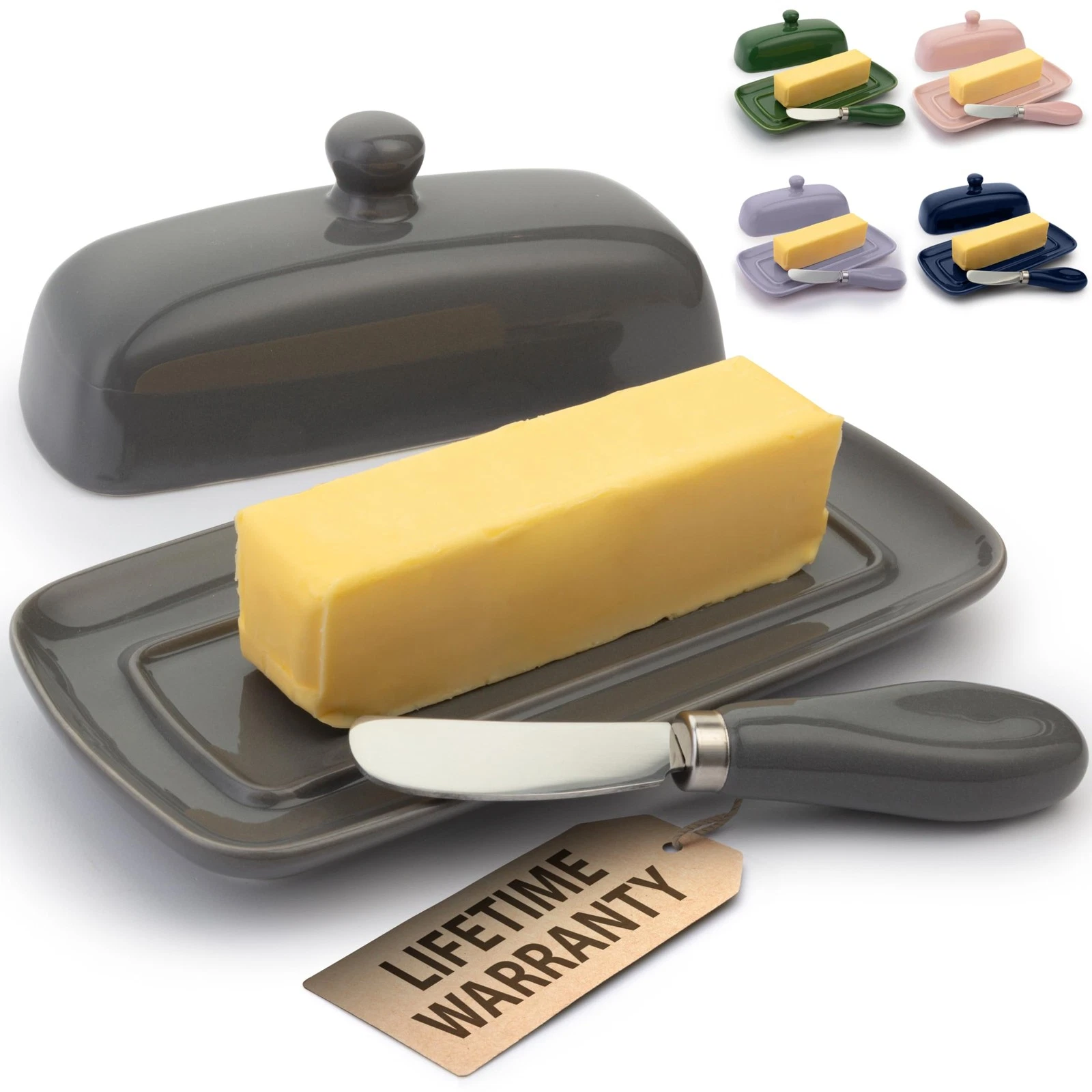 Zulay Porcelain Ceramic Butter Dish with Lid for Countertop - White