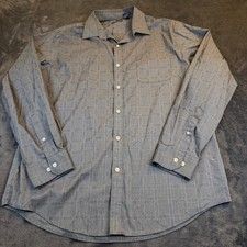 Van Heusen Traveler Mens Large Grey Grid Button Up Shirt Long Sleeve Stretch