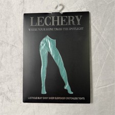 Lechery Lustrous Silky Shiny Sheer Suspender Crotchless Tights Green L -XL