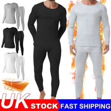 Men Winter Thermal Top & Bottom Fleece Lined Plus Size Set Crewneck Baselayer