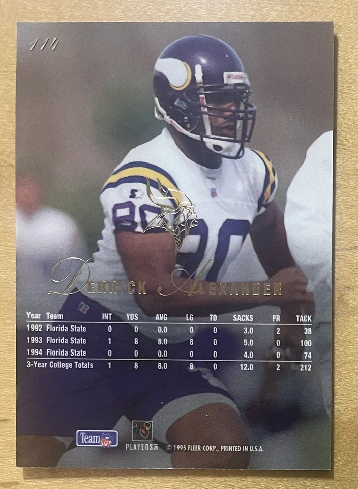 Derrick Alexander Rookie 1995 Flair #114 Florida State/Minnesota Vikings Mint - Image 2 of 2