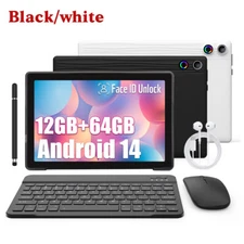 10 Inch Android 14 Wifi Tablet with Keyboard & Stylus 12GB RAM 64GB ROM(TF 1TB) 
