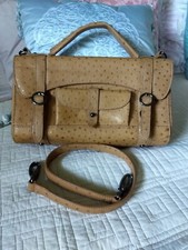 Rare Italian Luxury Via Spiga Beige Ostrich Print Leather Convertible Handbag