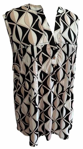 COCOMO 3X Beige Black White Studded Plus Size sleeveless women’s Pintuck Blouse - Picture 5 of 14