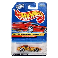 HOT WHEELS Corvette Stingray Orange Chevy Tattoo Machines 18770 1998