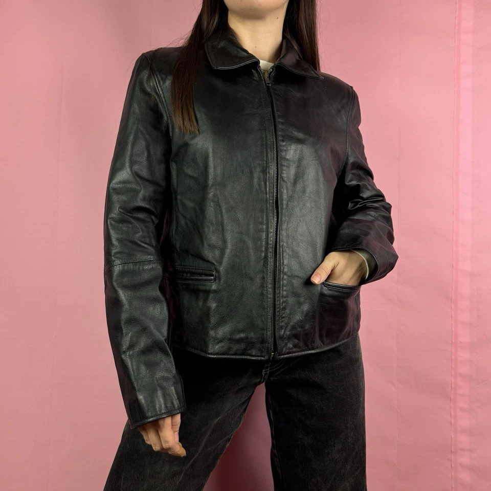 Y2k Vintage Hard Rock Cafe Orlando Women's Leather Zipper Jacket Size Med - Image 2 of 4