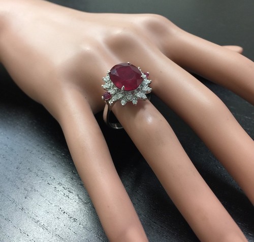 6.65 Carats Natural Red Ruby and Diamond 14K Solid White Gold Ring - Afbeelding 8 van 8