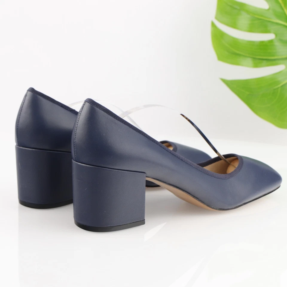 Zapato de vestir Kenneth Cole para mujer Eryn Pump talla 10 cuero azul marino tacón ancho cuadrado Foto 4 de 4