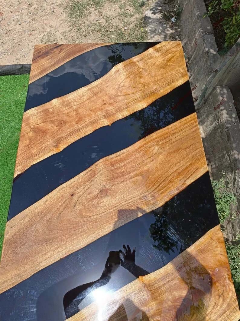 Premium Wood & Epoxy Resin Rectangle Dining Table Top - Durable Modern Furniture-image