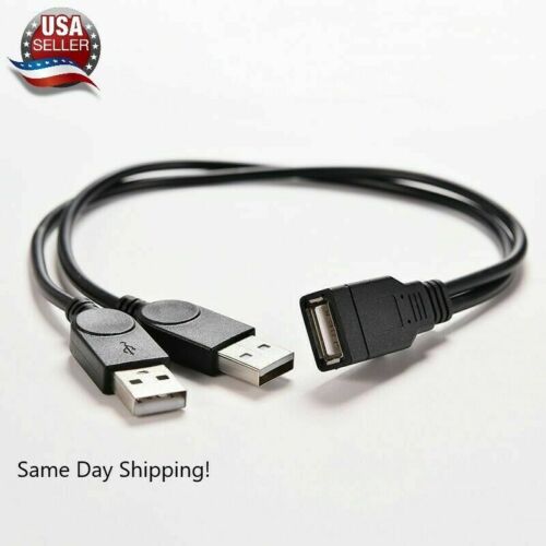 USB 2.0 Female to 2 Dual USB Male Power Adapter Y Splitter Cable Cord Connector - Picture 1 of 12