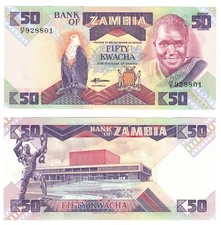 1986  Zambia P28 50 Kwacha Banknote UNC 