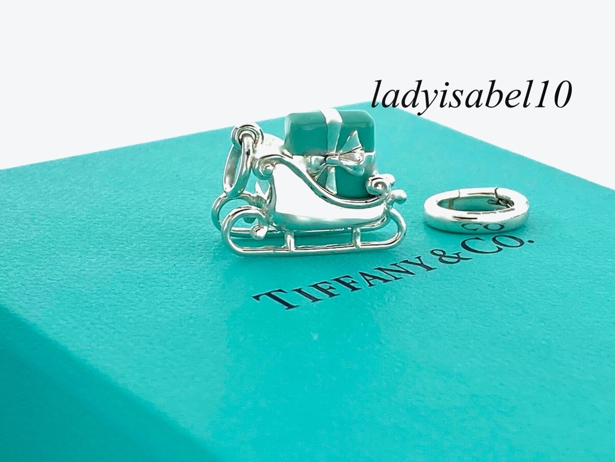 Tiffany & Co Blue Enamel Bow Box Sled Sleigh Charm & Oval  display picture 3