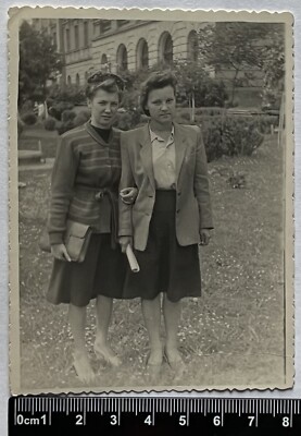 Two Pretty Cute Young Women Charming Attractive Ladies Nice Girls Old Photo