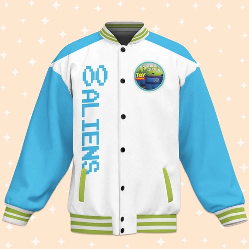Custom Toy Story Alien Blue Baseball Jacket, Adult Varsity Jacket, Personalized