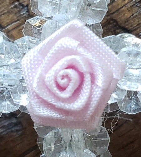 HAND MADE CRYSTAL CLEAR BEAD CROSS Pin Brooch Pink ROSE - NEW Vintage - Picture 3 of 8