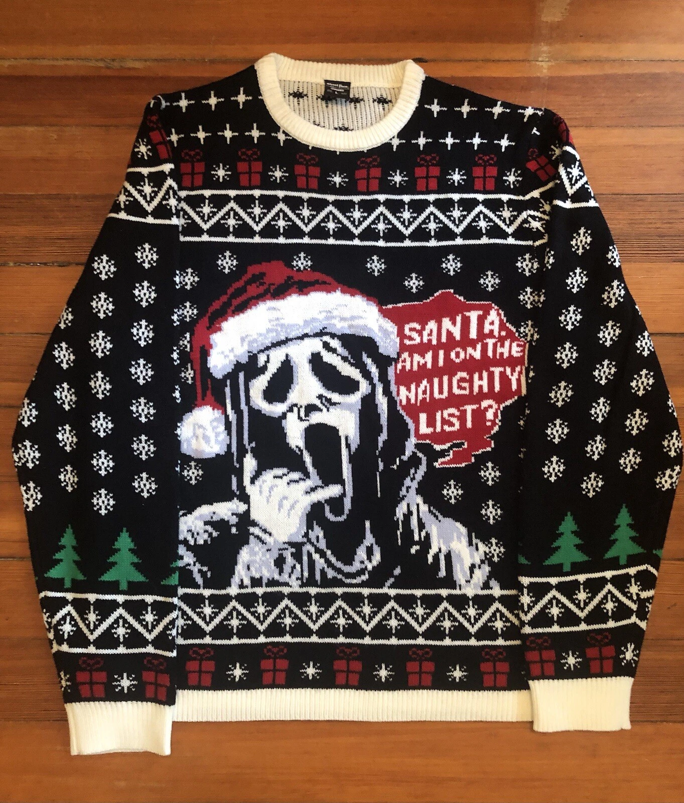 NWT GhostFace Ghost Face Ugly Christmas Holiday Ugly Sweater Large Size L Scream