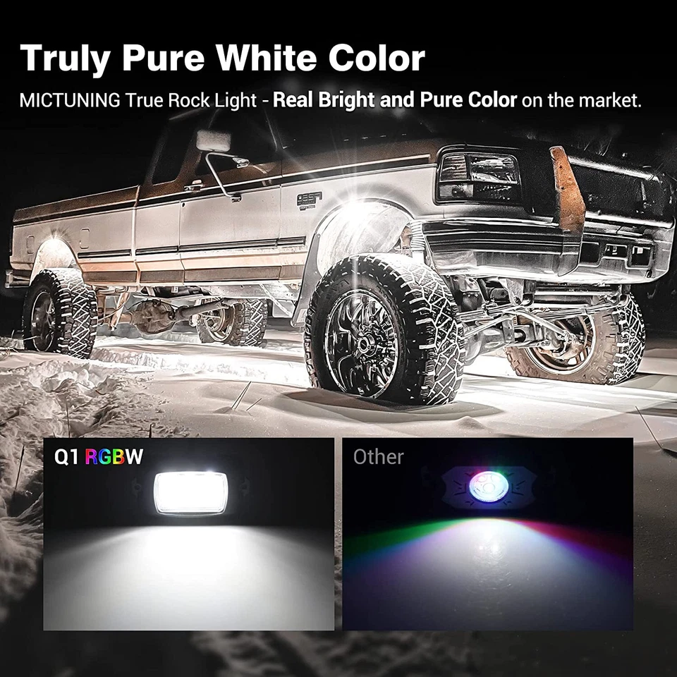 Kit de luces de neón MICTUNING Rock Lights Q1 RGBW todo terreno bajo brillo -8 cápsulas 12 cápsulas Foto 3 de 4