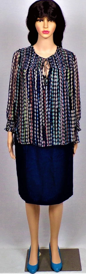 SILK! (95%) SHOSHANNA size XS (?) multicolor silk/metallic LS pullover top - Image 2 of 4