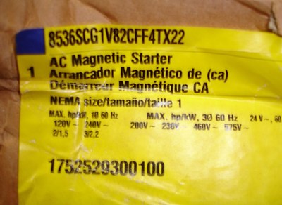 New Square D Single Phase 8536SCG1V82CFF4TX22 Size1 Starter HOA Control Xformer 