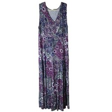 Garnet Hill Women's Size Large Boho Paisley Tiered Sleeveless Maxi Dress Long