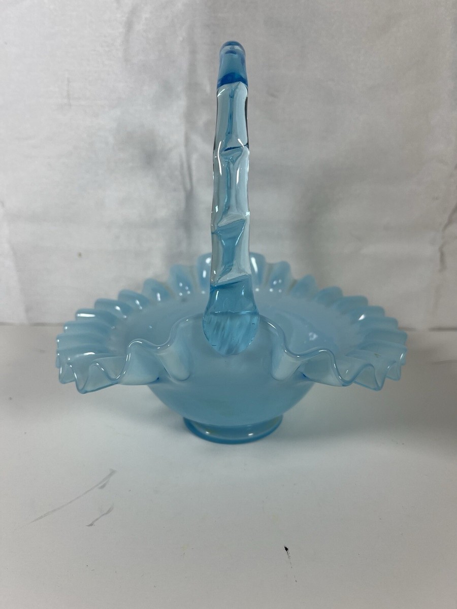 Vintage Fenton 7” Blue Ruffled Basket Bowl | eBay
