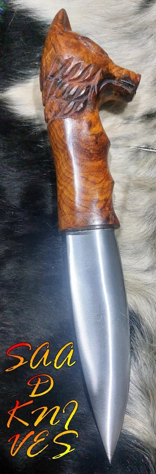 Custom Handmade Carbon Steel Convex Grind Wolf Hilt yakut knife, full tang Knife - Image 4 of 4