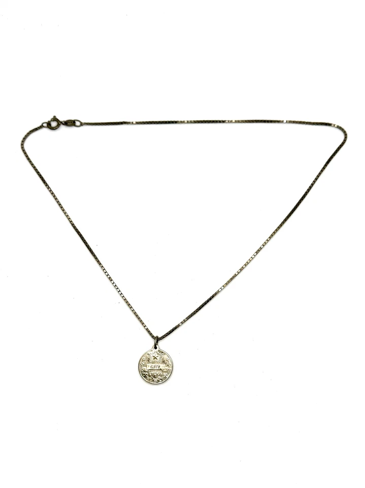 925er Silber Kette mit Münze Anhänger Schmuck antik vintage filigran Kleeblatt - Bild 4 von 4