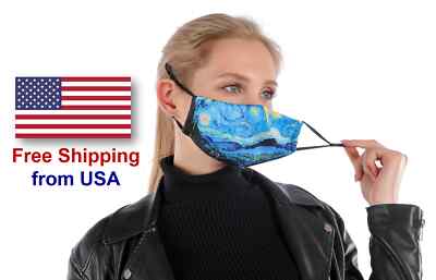 Starry Night Face Mask Cover Reusable Washable Fashion + Filter Pocket 2 Filters