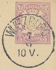 BAYERN "WÜRZBURG" K1 5 Pf lila GA-Postkarte ABART 1880 nach "BAIERSDORF" 