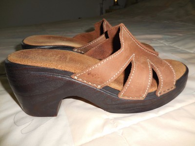 WHITE MOUNTAIN Brown, White Top Stitch NUBUCK LEATHER Medium Clog SANDAL 8M | eBay