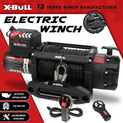 X-BULL 20000LBS Electric Winch 12V Synthetic Rope Truck Trailer Winch 4WD 4X4