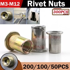 200/50PCS Metric Rivet Nut Assortment Kit Flat Head Threaded Insert Nuts M3-M12