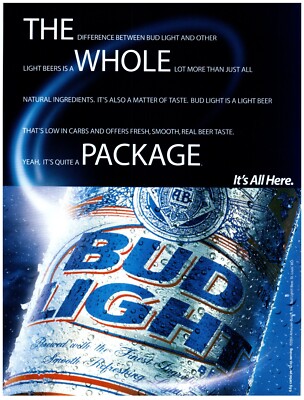 2004 Bud Light Print Ad, The Whole Package It's All Here Bottle Label Up-Close
