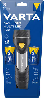 Varta LED Taschenlampe Day Light, Multi LED F30 70lm, inkl. 2x Batterie Mono D, 