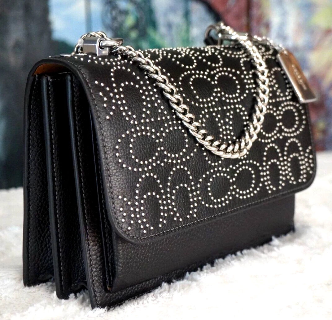 Borsa a tracolla Coach Klare CX260 Sig Rivets Conv nuova con etichette X Body in pelle NERA argento