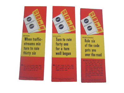 Vintage Straßenverkehrsordnung Lesezeichen x3 Royal Society Prävention von Unfällen 1950er