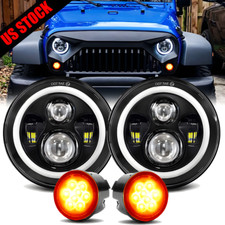 Combo For 2007-2018 Jeep Wrangler Jk 7 Round Led Headlights Turn Signal Lights