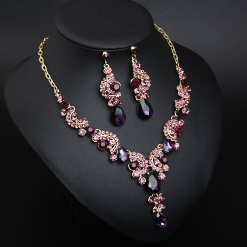 Fashion Flower Women Statement Necklace Earring Crystal Jewelry Set Bridal Gifts - 第 81/661 張圖片