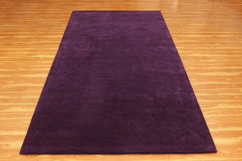 Modern Hand Tufted 100% Silk Area Rug Living Room Plain Solid Purple Carpet 4x6 - Picture 2 of 7