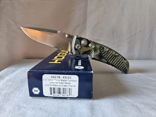 Hogue Knives EX-01 3.5" Drop Point Tumbled 154CM G10 G-Mascus Green 34178