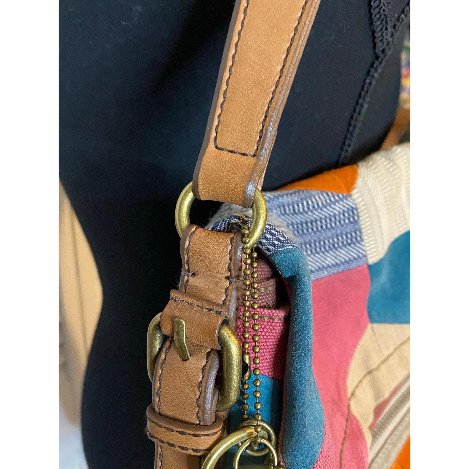 Fossil Patchwork Suede canvas Fold over messenger… - image 4