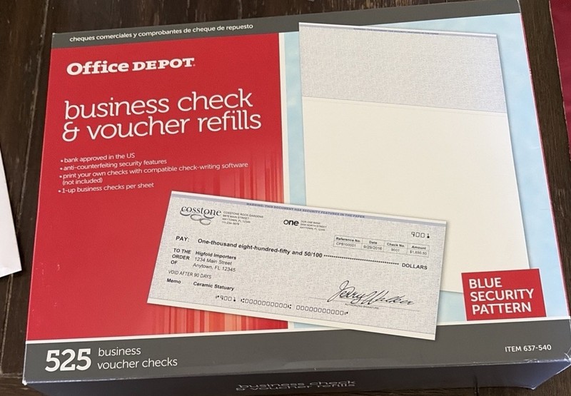 Office Depot 525 Business Checks & Voucher Refills Open Box 500