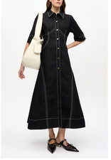 NWT Ganni Women black Cotton Poplin Shirt midi dress  size 10 size L  org $375